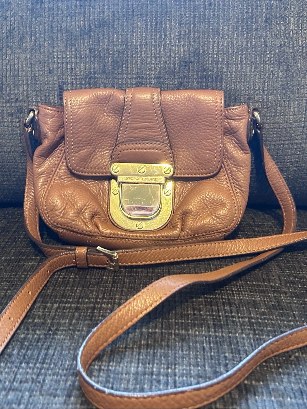 Michael Kors Tan Pebbled Leather Crossbody with Gold-Tone Lock